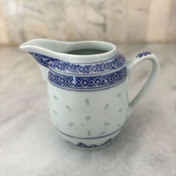 Vintage Chinese Tea Set Blue White Rice Porcelain MINT - Picture 13 of 13